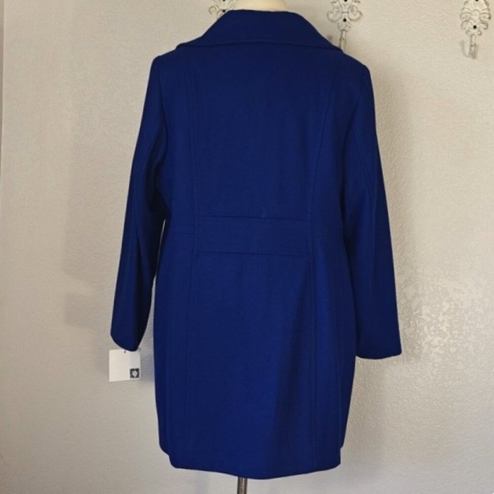 Anne Klein 2X Double-Breasted Peacoat Wool Blend Navy Blue - Picture 4 of 7
